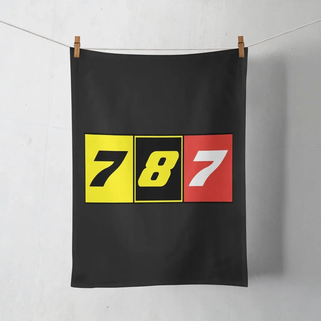 Flat Colourful 787 aviation design on soft absorbent cotton towel.