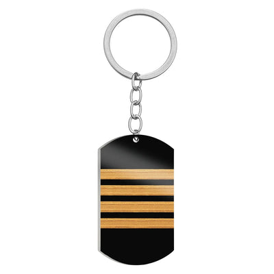 Side view of Pilot Epaulette 4 Lines Stainless Steel Key Chains (Double Side) aviation double-side stainless steel key chain.
