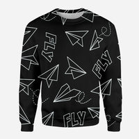Thumbnail for Paper Airplane & Fly Black aviation design printed on soft cotton blend 3D sweatshirt.