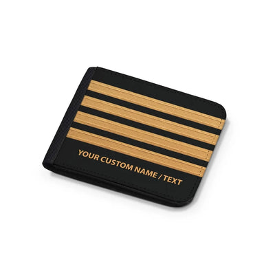 Customizable Name & Pilot Epaulettes (4,3,2 Lines) aviation print wallet, leather.