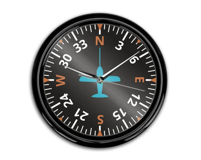 Airplane Instruments (Heading2) aviation themed wall clock, premium wood and metal.