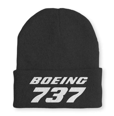 Boeing 737 & Text Embroidered aviation embroidery on soft knit fabric beanie.