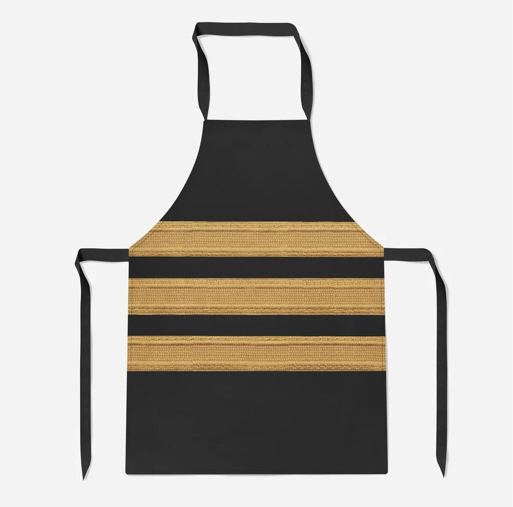 Pilot Epaulette 3 Lines aviation design on durable cotton blend kitchen apron.