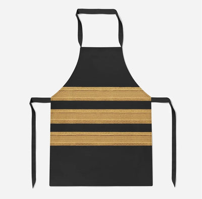 Pilot Epaulette 3 Lines aviation design on durable cotton blend kitchen apron.