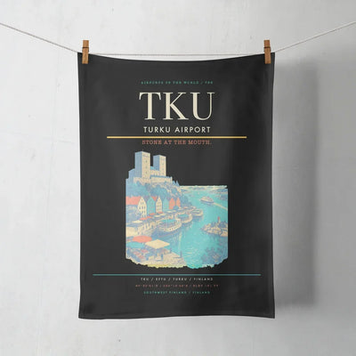 Turku Airport (TKU) design on black towel