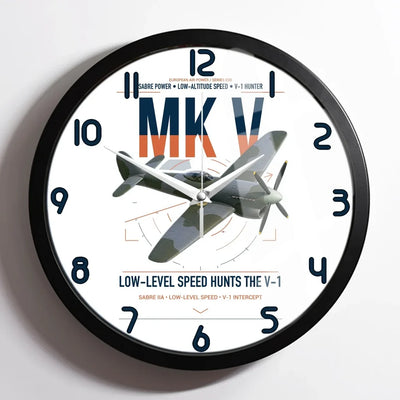Hawker Tempest Mk V design on white framed wall clock