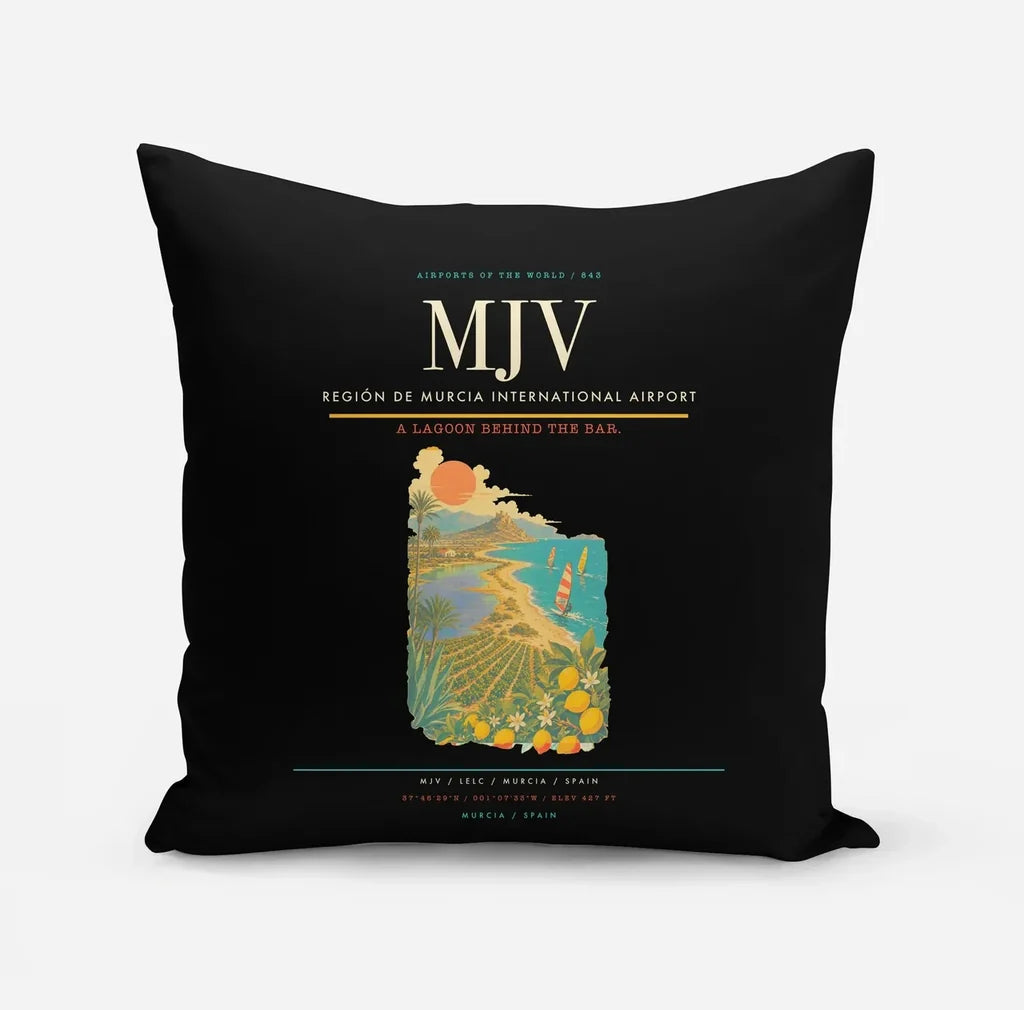 Región de Murcia International Airport (MJV) design on black pillow