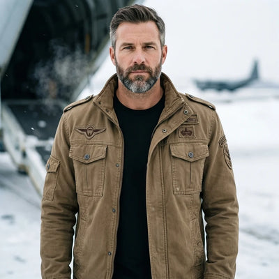 Pilot jacket on model — editorial