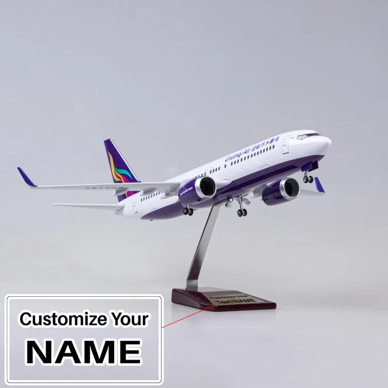 Side view of Urumqi Airline Boeing 737-MAX Airplane Model (1/84 Scale - 47CM) aviation LED model airplane in diecast metal wi.