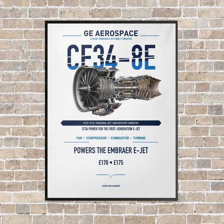 CF34-8E vertical canvas print - framed - white background