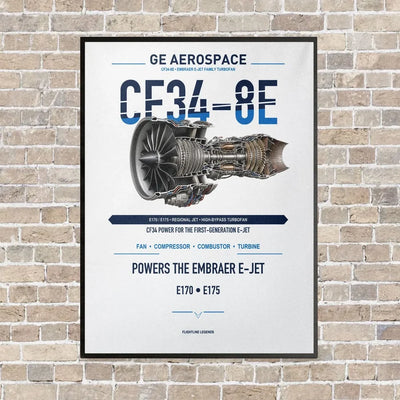 CF34-8E vertical canvas print - framed - white background
