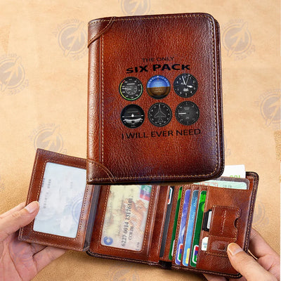 The Only Six Pack I Will Ever Need aviation print leather wallet, leather.