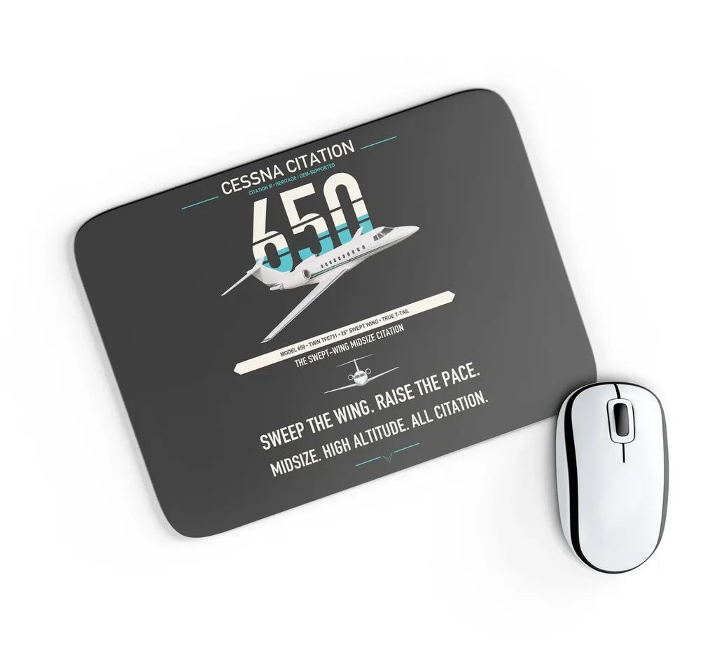 Cessna Citation 650 - Citation III design on black rectangle mouse pad