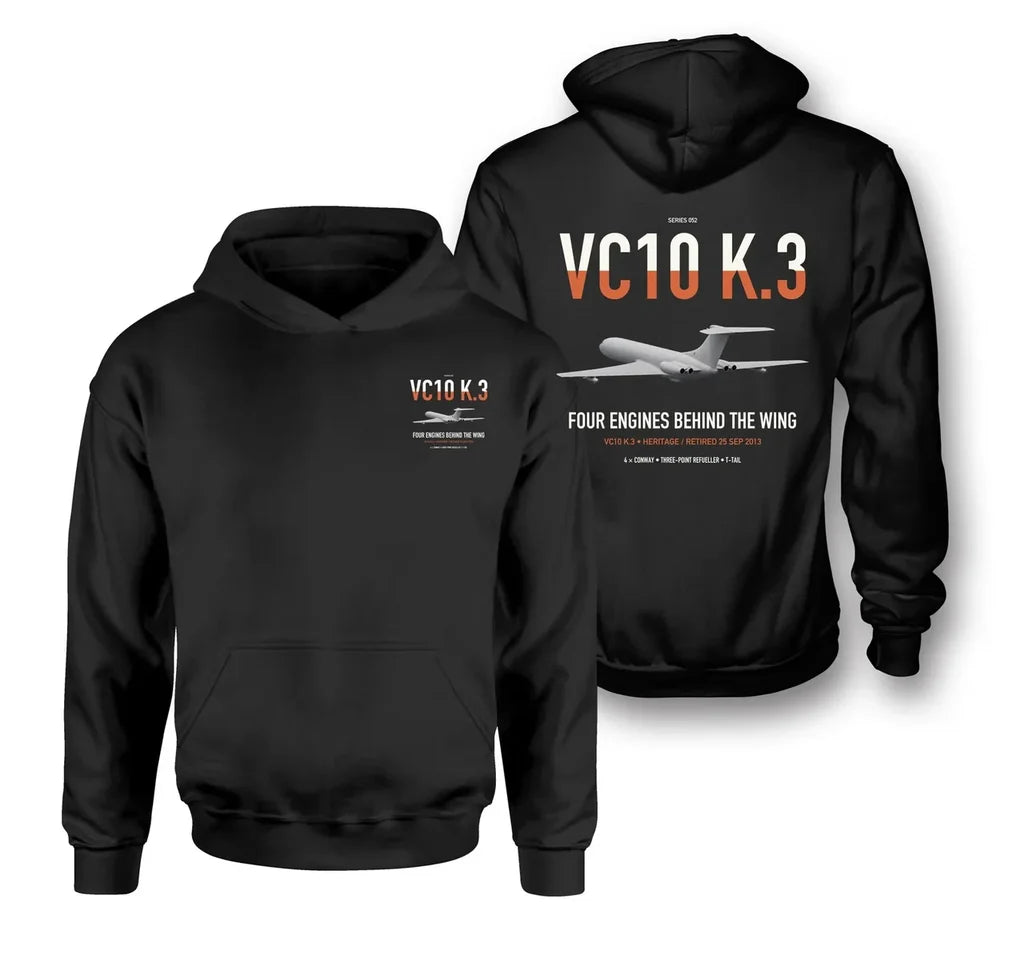 Vickers VC10 K.3 design on black double-side hoodie, double-side print