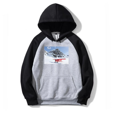 Amazing Snow aviation design on colourful cotton blend colourful hoodie.