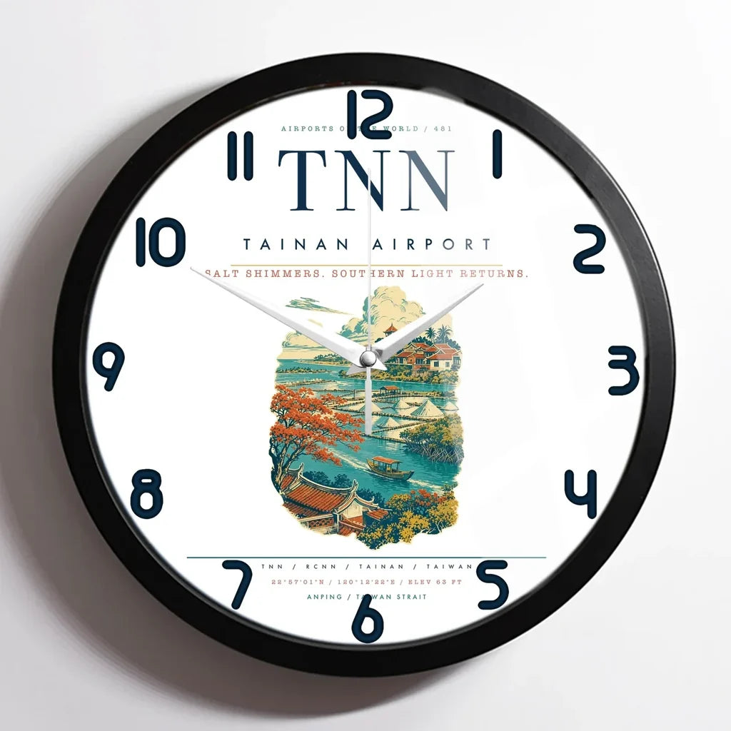 Tainan Airport (TNN) design on white framed wall clock