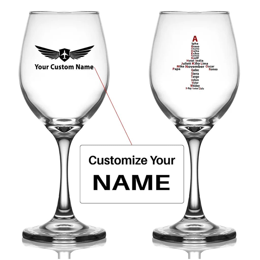 Customisable Aviation Alphabet Wine Glass