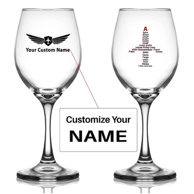 Customisable Aviation Alphabet Wine Glass