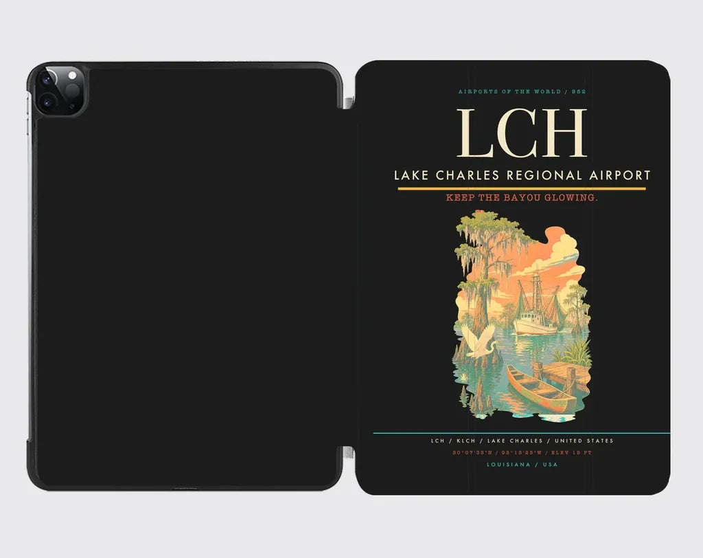 Lake Charles Regional Airport (LCH) design on black ipad tablet case