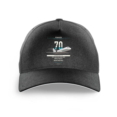 Fokker 70 design on black printed hat