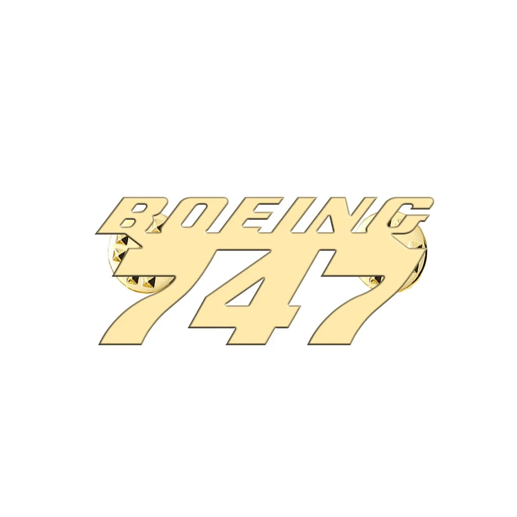 Boeing 747 & Text aviation hollow pin in polished alloy.