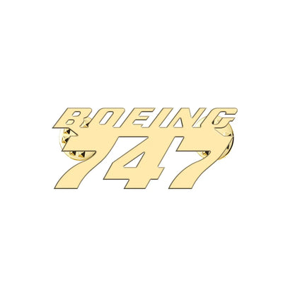 Boeing 747 & Text aviation hollow pin in polished alloy.