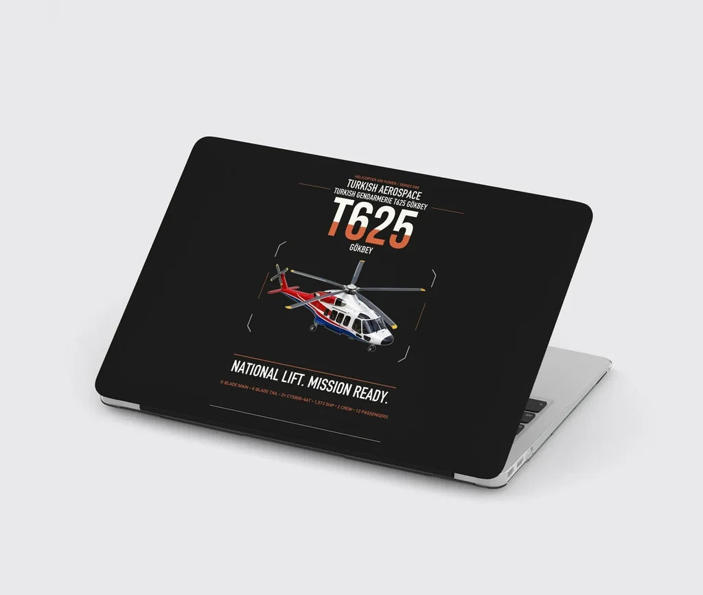 Turkish Aerospace T625 Gökbey design on black MacBook case