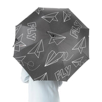 Thumbnail for Paper Airplane & Fly (Gray) aviation design on windproof polyester umbrella.