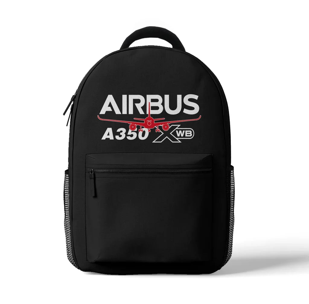 Amazing Airbus A350 XWB aviation print backpack, durable polyester.