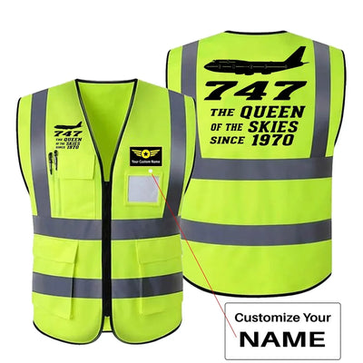Boeing 747 - Queen of the Skies (2) aviation design printed on high-visibility reflective fabric reflective vest.