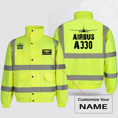 Airbus A330 & Plane aviation design printed on insulated shell with high-visibility reflective panels reflective winter jacket.