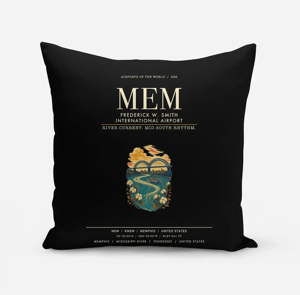 Frederick W. Smith International Airport Memphis (MEM) design on black pillow
