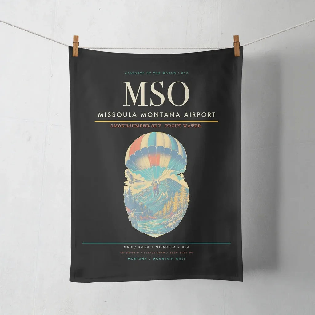 Missoula Montana Airport (MSO) design on black towel