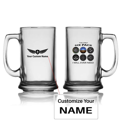 The Only Six Pack I Will Ever Need Beer Glass with Holder aviation design on beer glass with holder, glass plus matching coas.