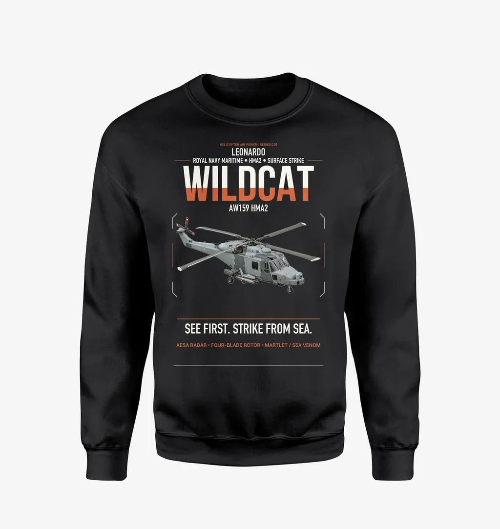 Leonardo AW159 Wildcat HMA2 design on black sweatshirt