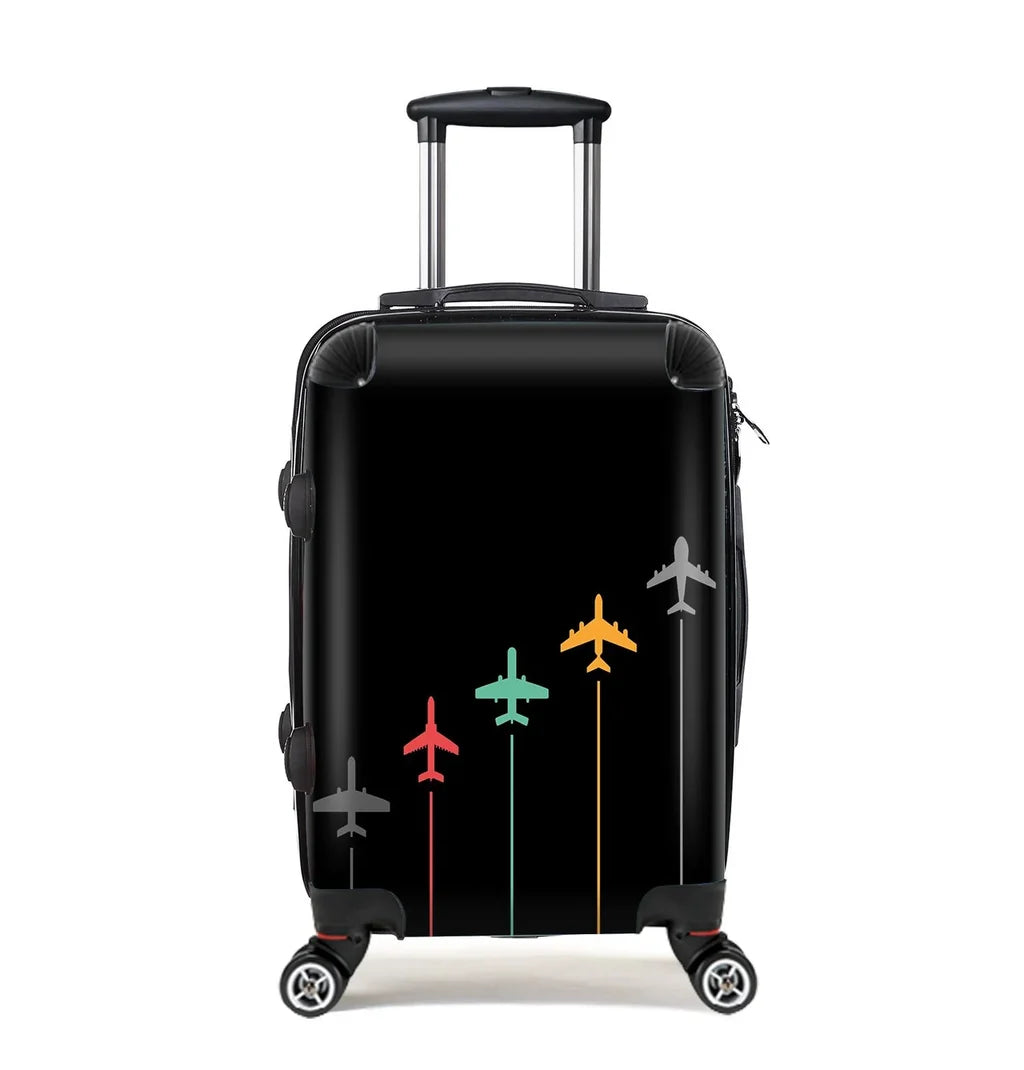 Black & White Super Travel Icons Black Cabin Size aviation luggage in durable shell.