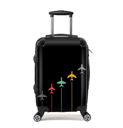 Black & White Super Travel Icons Black Cabin Size aviation luggage in durable shell.