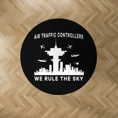 Air Traffic Controllers - We Rule The Sky Carpet & Floor Mats (Round) aviation design on durable carpet pile with non-slip ba.