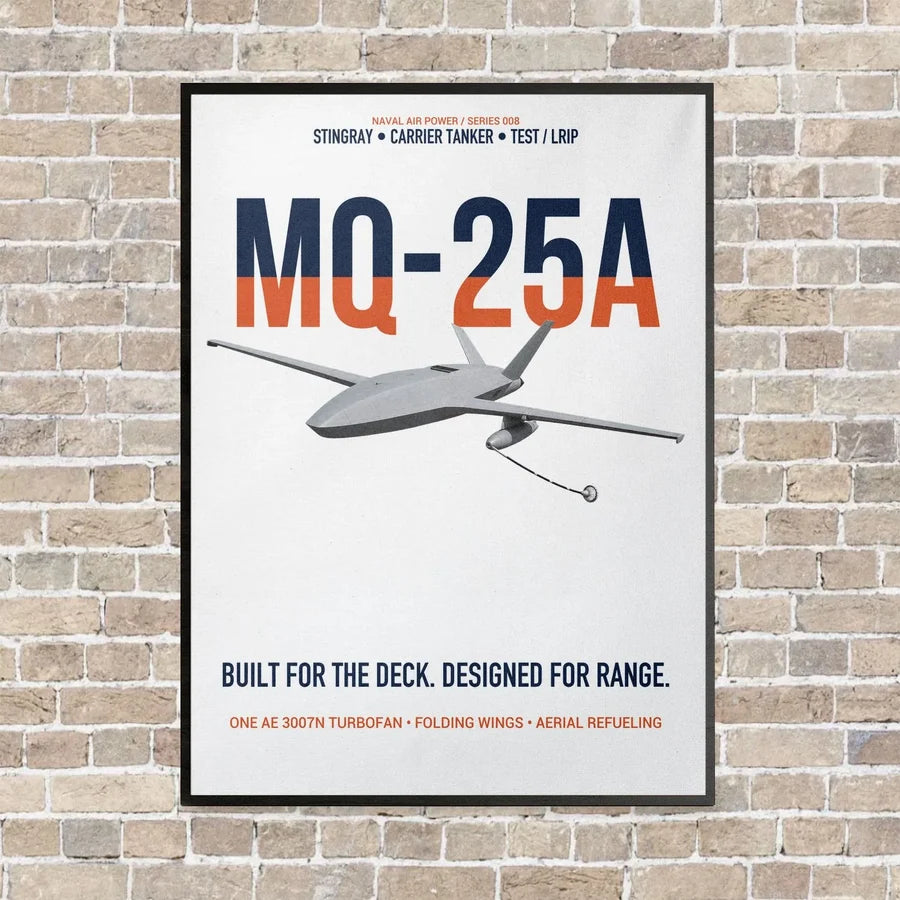 MQ-25A STINGRAY vertical canvas print - framed - white background