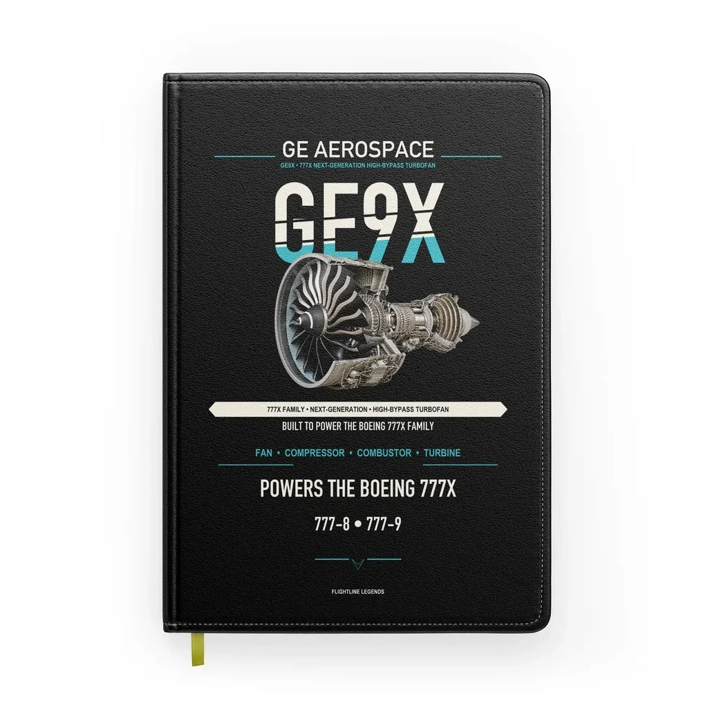 GE9X design on black notebook