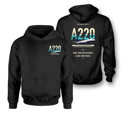 Airbus A220-100 design on black hoodie