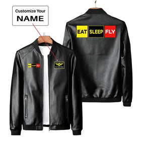 Eat Sleep Fly (Colourful) PU Leather Jackets