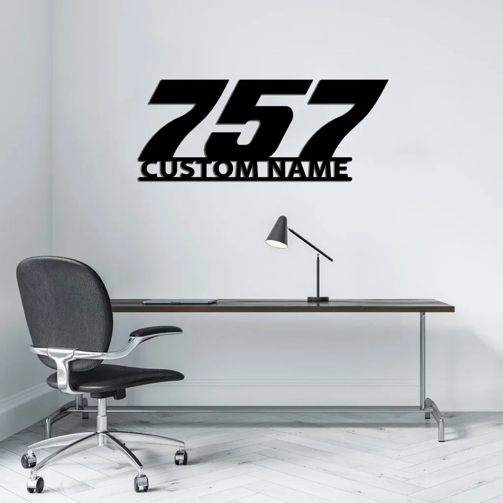 Boeing 757 Flat Text aviation design on durable metal with painted finish metal wall sign.
