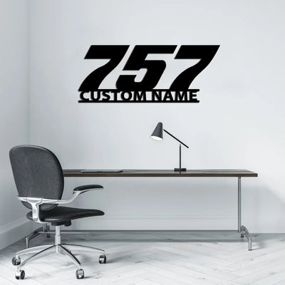 Boeing 757 Flat Text aviation design on durable metal with painted finish metal wall sign.