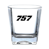 Thumbnail for Boeing 757 Flat Text aviation design on whiskey glass, crystal-clear premium glassware.