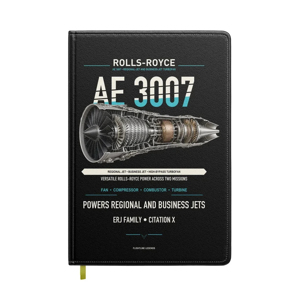 AE 3007 design on black notebook