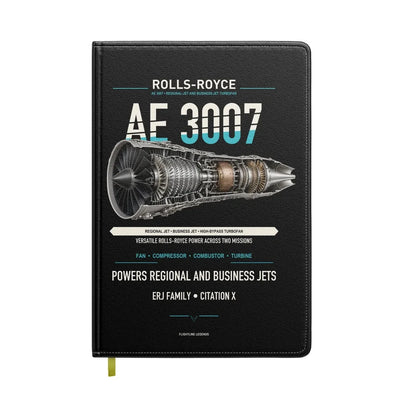 AE 3007 design on black notebook