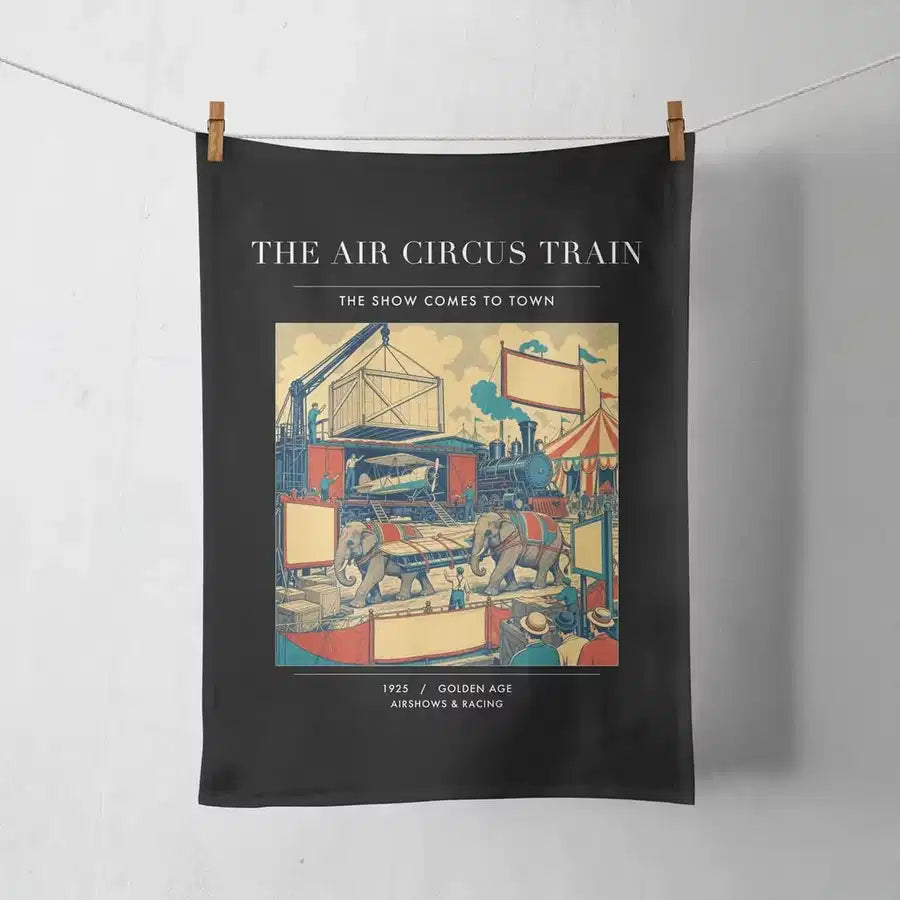VINTAGE G4037 - The Air Circus Train - Designed Towels design on black