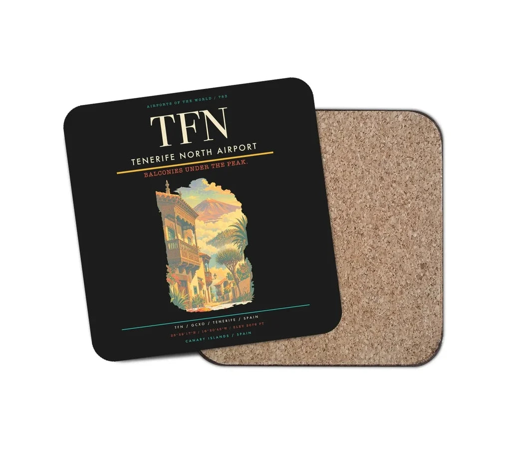 Tenerife North Airport (TFN) design on black 1 piece coaster