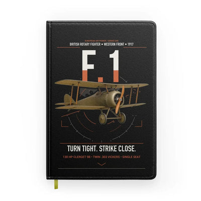 Sopwith Camel F.1 design on black notebook